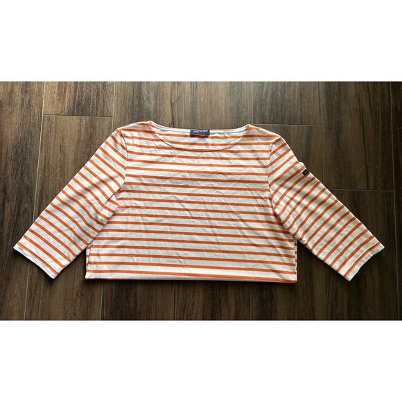 Saint James L'Atelier Women's Orange And White Striped Designer Blouse Small - Picture 3 of 12